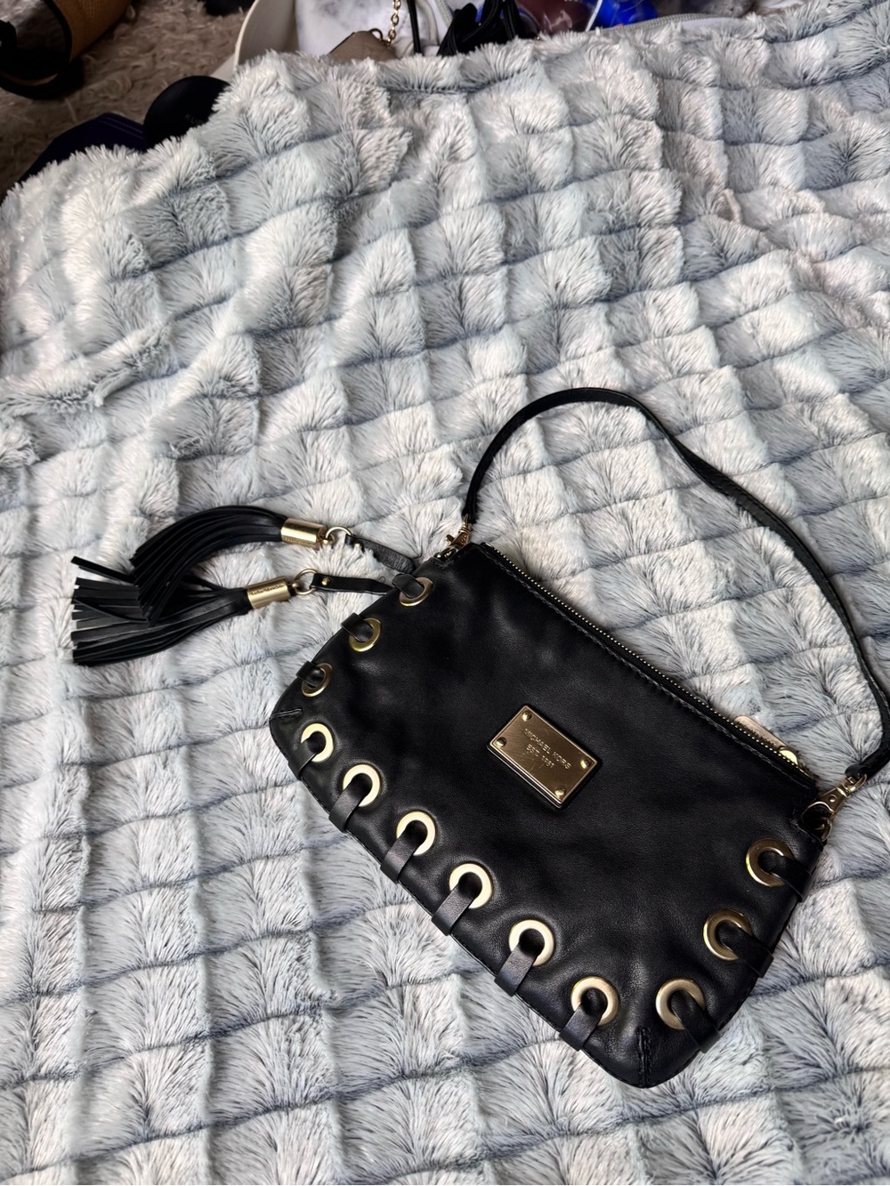 Michael Kors Black Leather Wristlet with Gold Eyelet Detail - Picture 2 of 4
